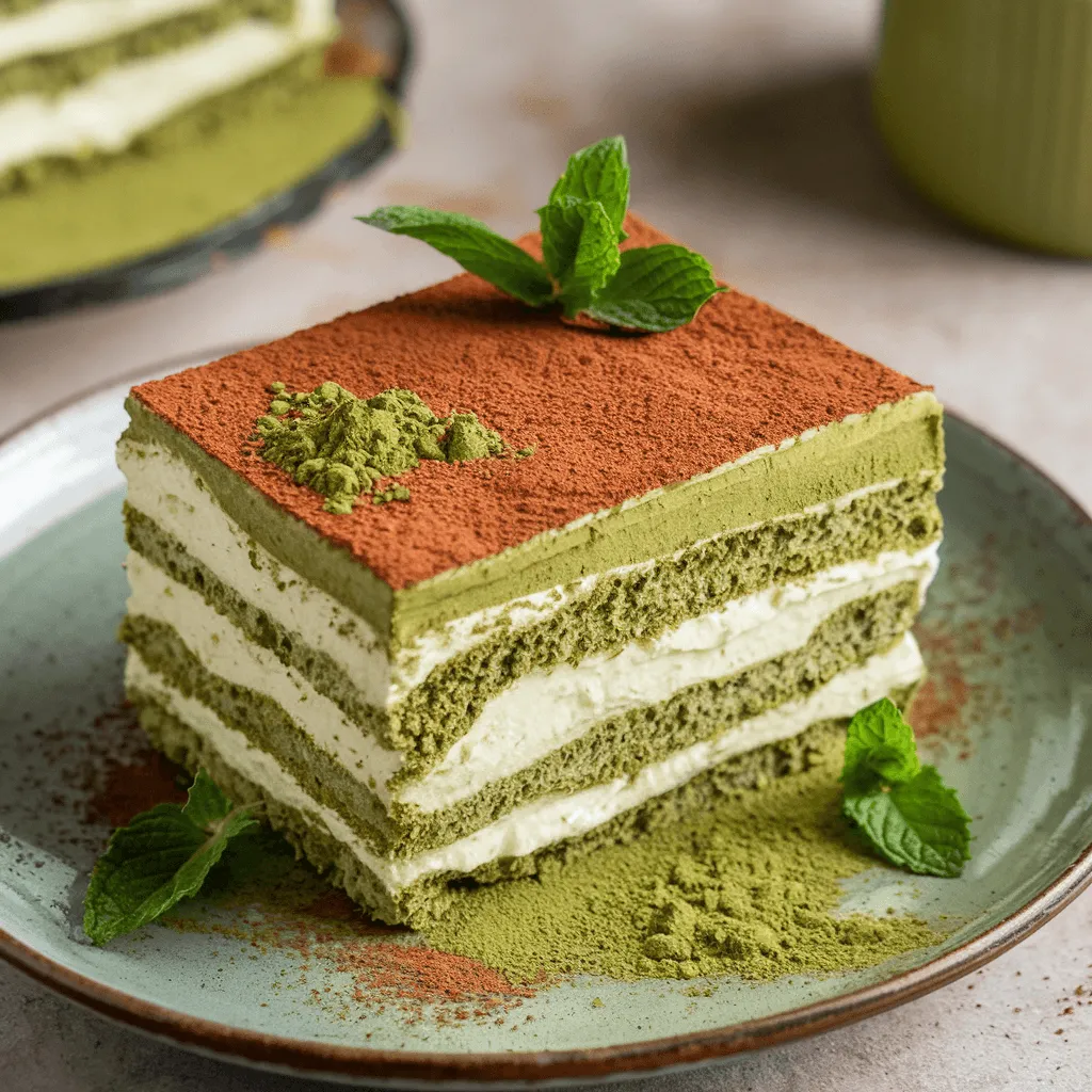 Vegan Matcha Tiramisu Slice