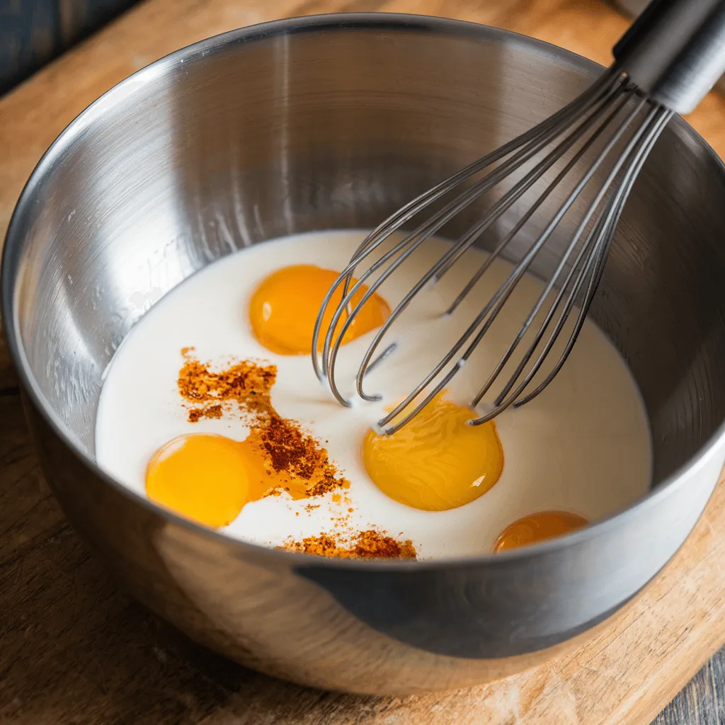 Preparing Hawaiian roll French toast batter