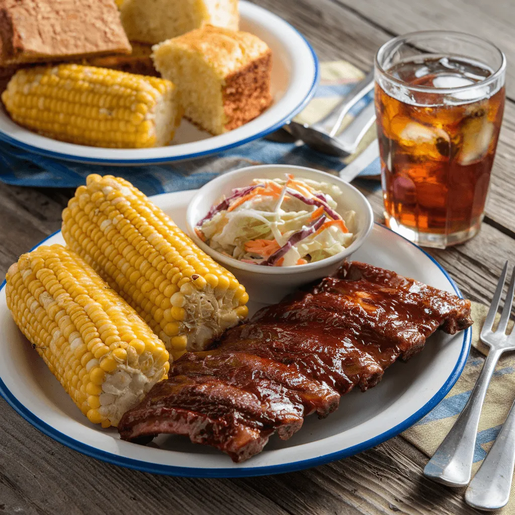 Fried corn recipe served with BBQ ribs