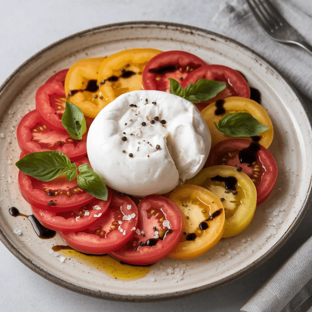 Burrata Caprese Salad with Tomatoes and Basil