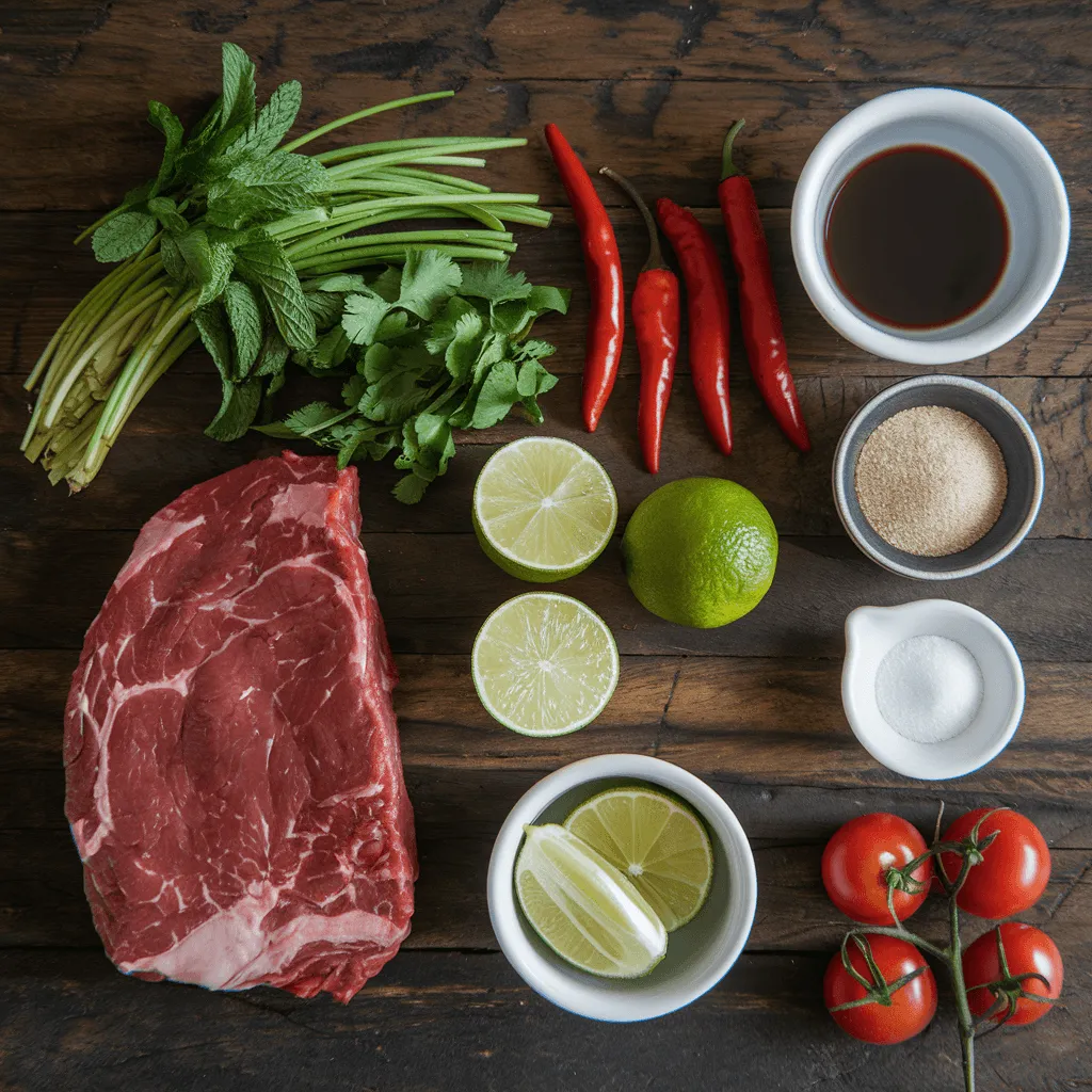 Thai Beef Salad Ingredients on a Table