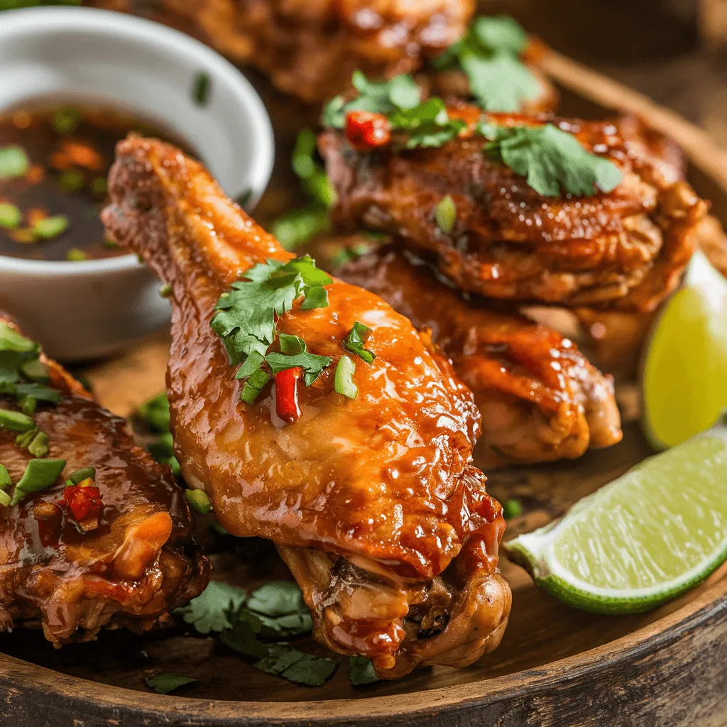 Crispy baked fish sauce chicken wings on a serving plate