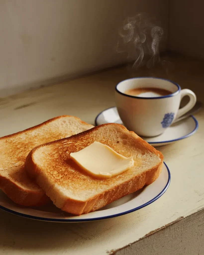 Sliced Cuban Bread with Butter and Coffee