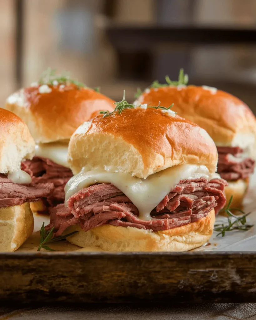 Roast beef sliders with melted cheese