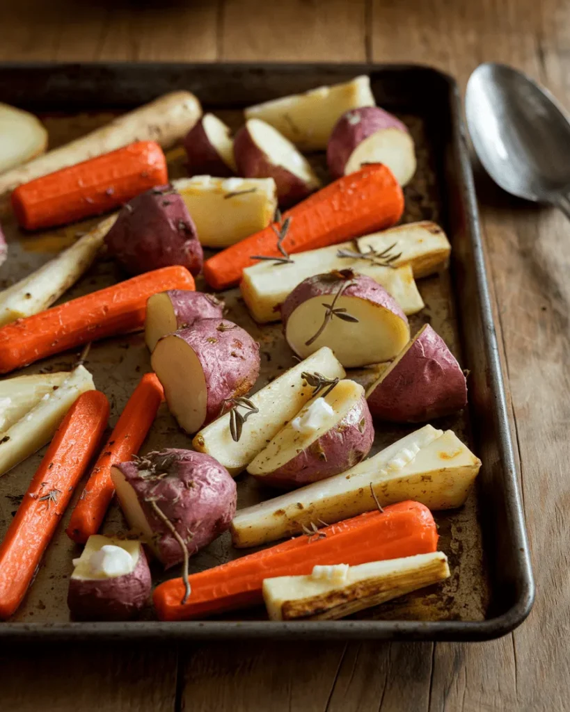 Roasted root vegetables with herbs and butter