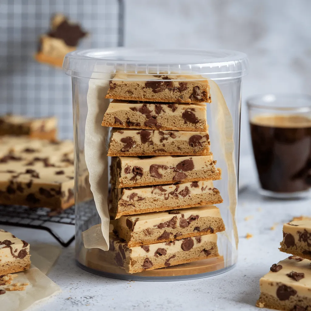 Cookie cake slices stored in an airtight container