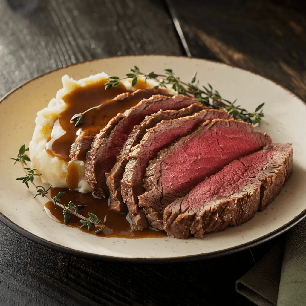 Yankee pot roast served with mashed potatoes and gravy