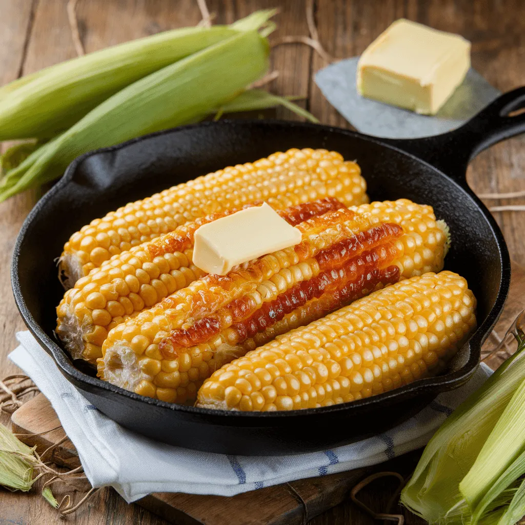 Butter melting in corn for fried corn recipe