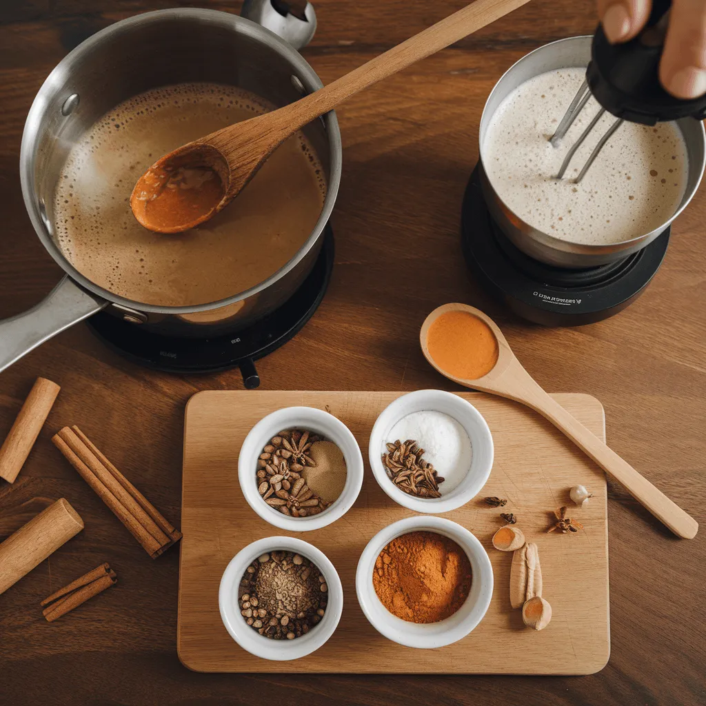 Step-by-step process of making Pumpkin Spice Chai Latte