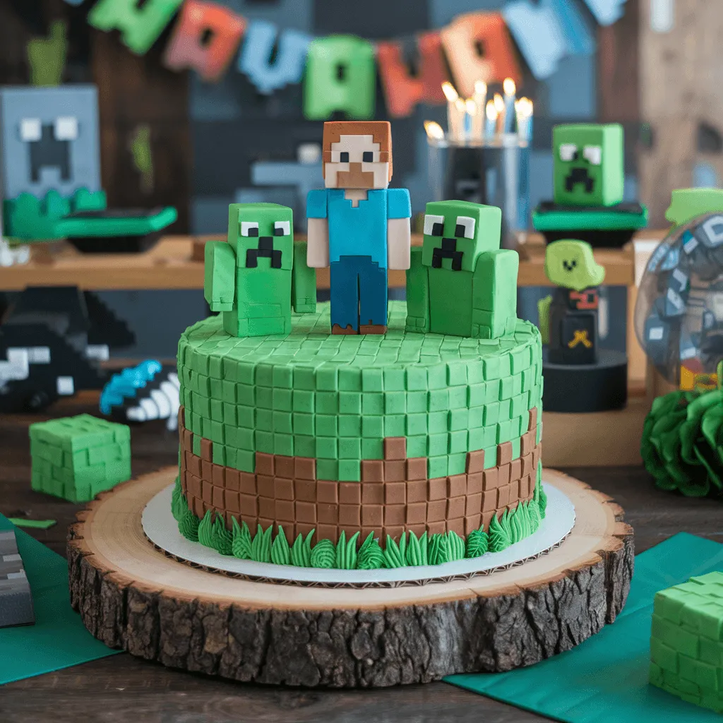 Minecraft Cake with Themed Toppers