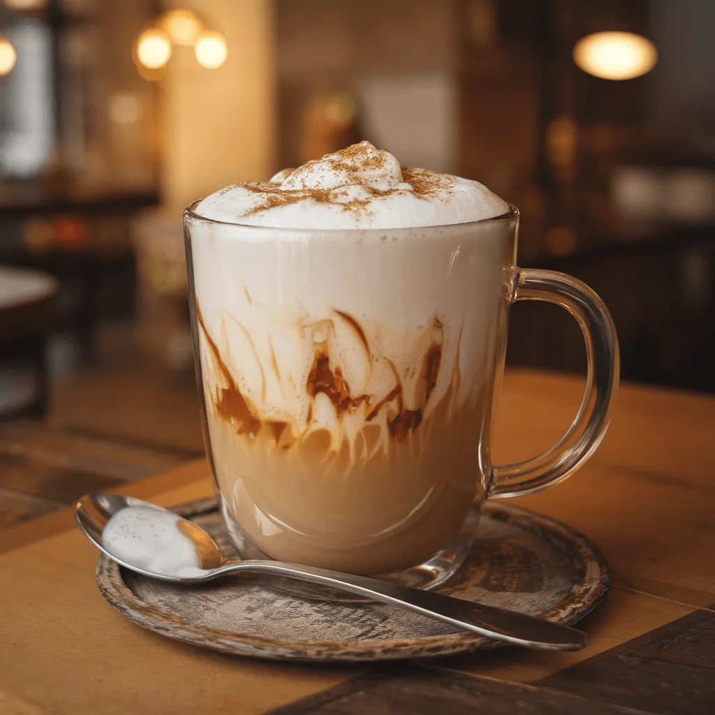 Close-up of Pumpkin Spice Chai Latte with frothy milk and cinnamon dusting