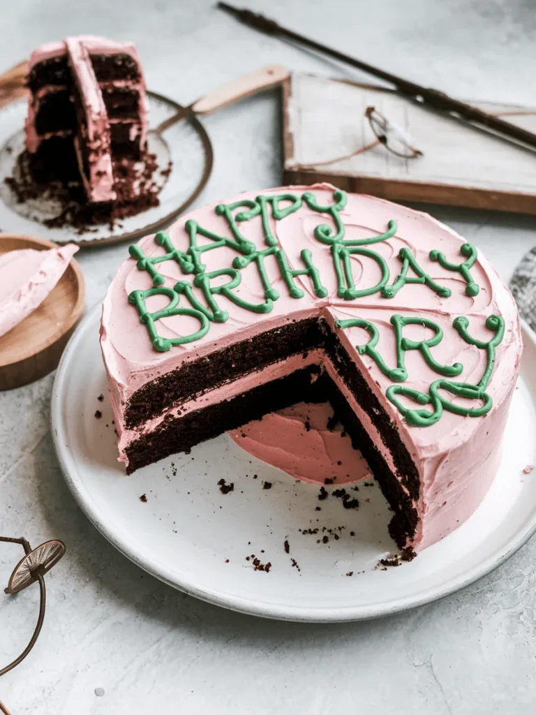 Hagrid’s pink and green birthday cake sliced open