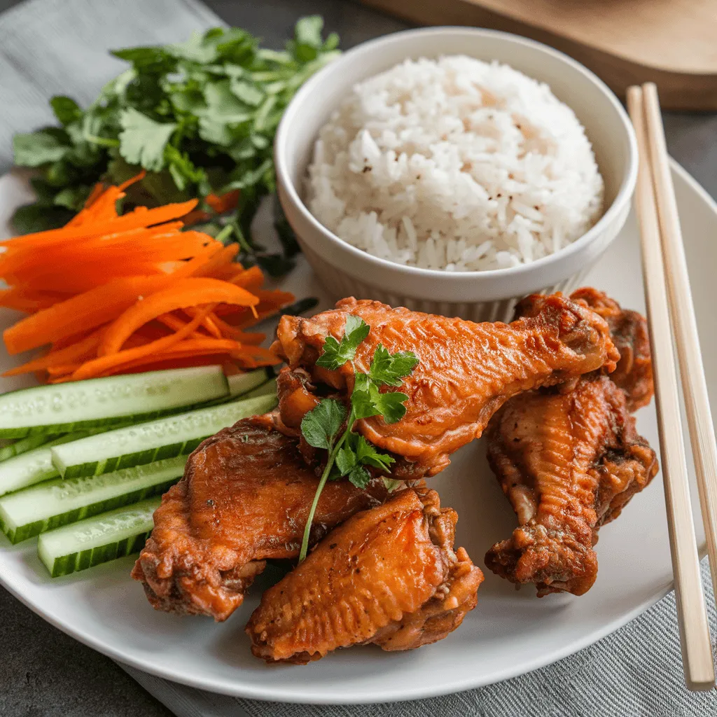 Fish sauce chicken wings served with side dishes