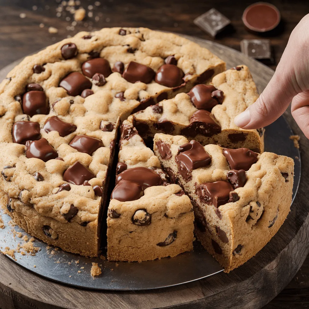 Homemade cookie cake sliced into wedges