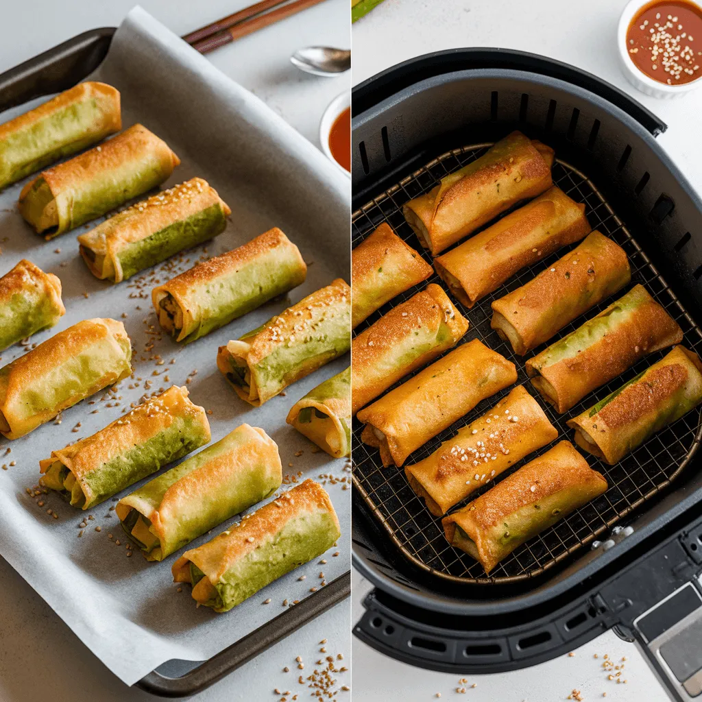 Air-fried and baked veggie egg rolls