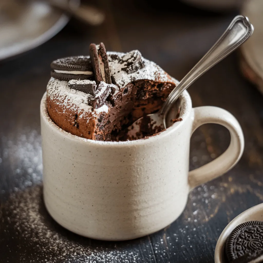 Oreo Mug Cake served in a white mug