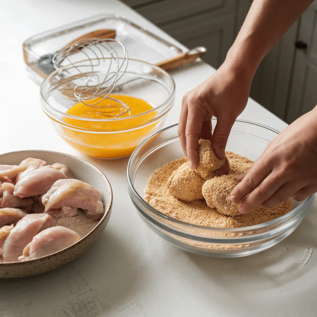 Coating boneless chicken wings before frying