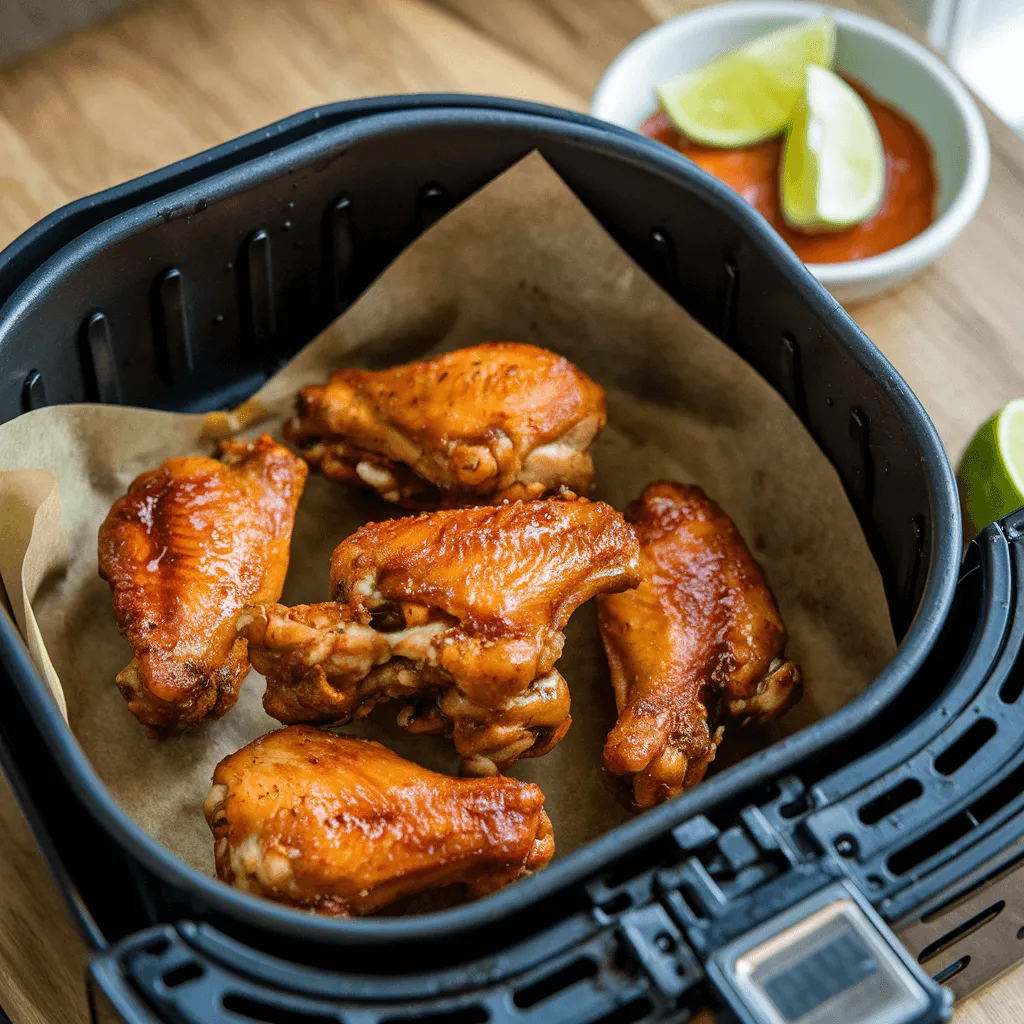 Reheated crispy baked fish sauce chicken wings in an air fryer