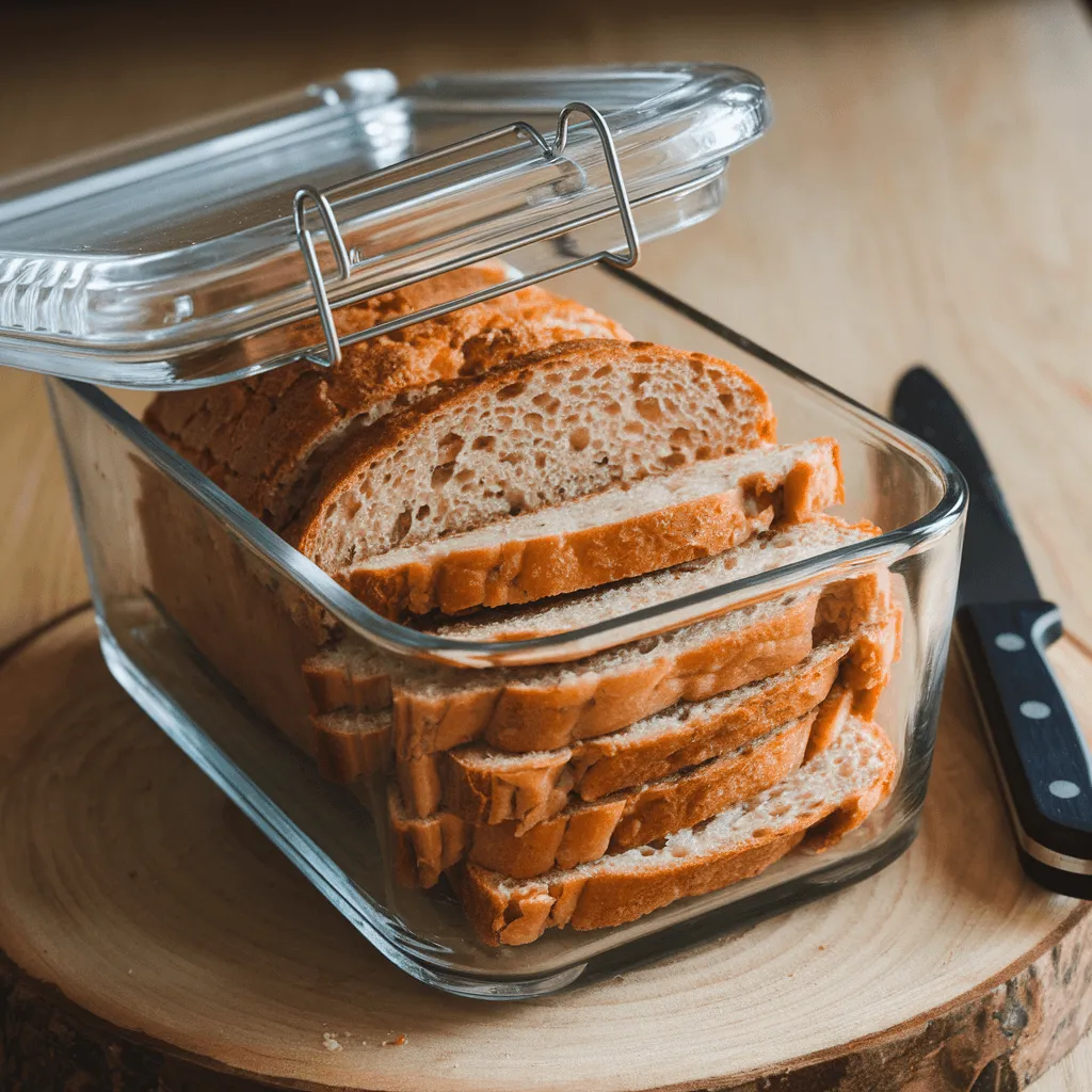 Slices of carnivore bread stored in a glass container