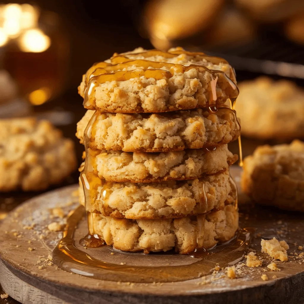 Cornbread cookies with golden crust and honey drizzle