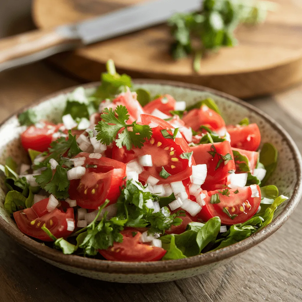 Fresh tomato and onion salad with dressing