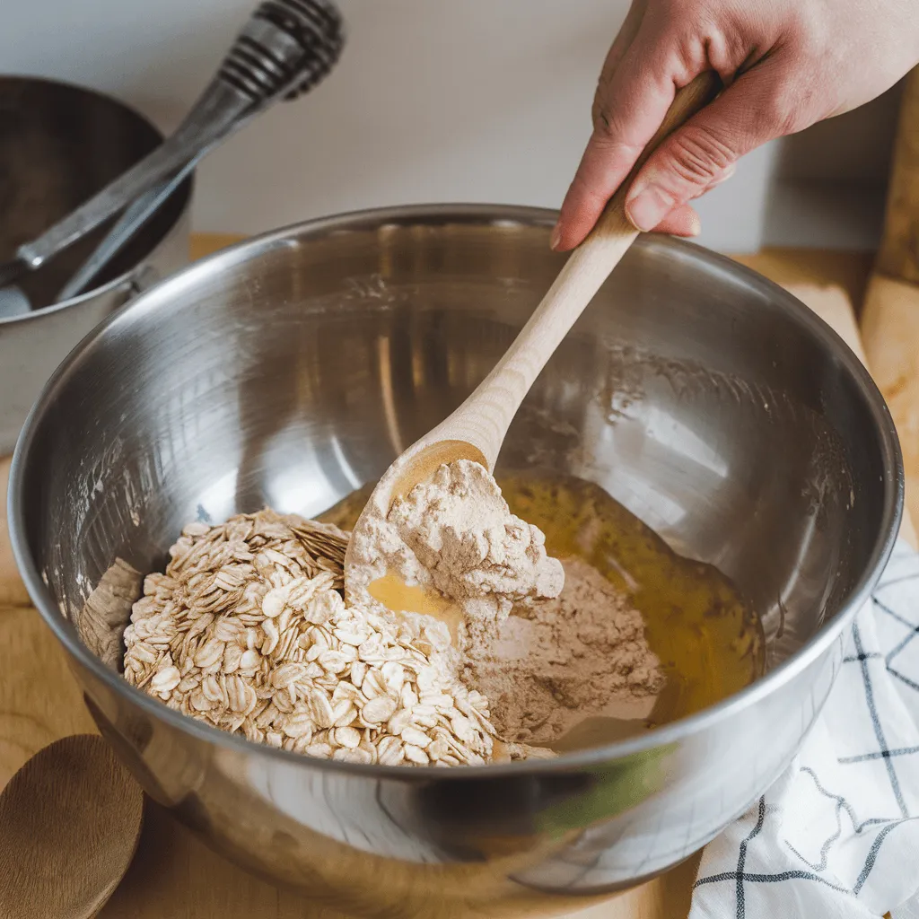 Mixing no-bake homemade protein bars