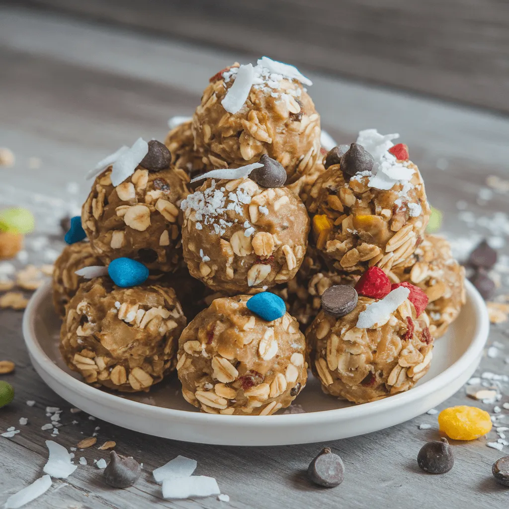 "Kid-friendly energy balls with colorful toppings"