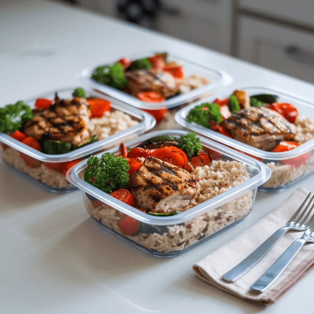 Meal prep boneless chicken thighs in storage containers