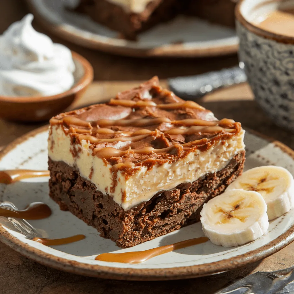 Sliced banana pudding brownies on a dessert plate