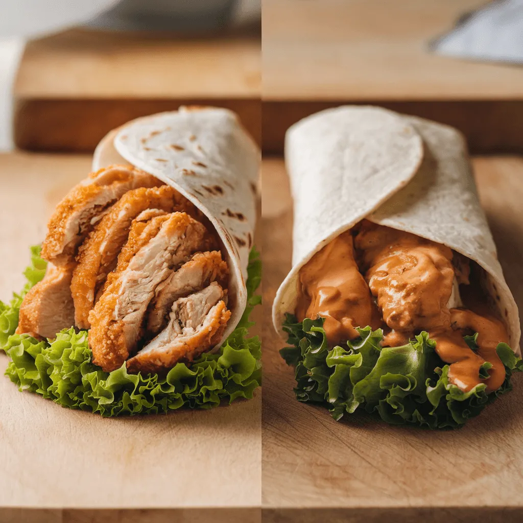 Soggy vs. crispy chicken wrap comparison