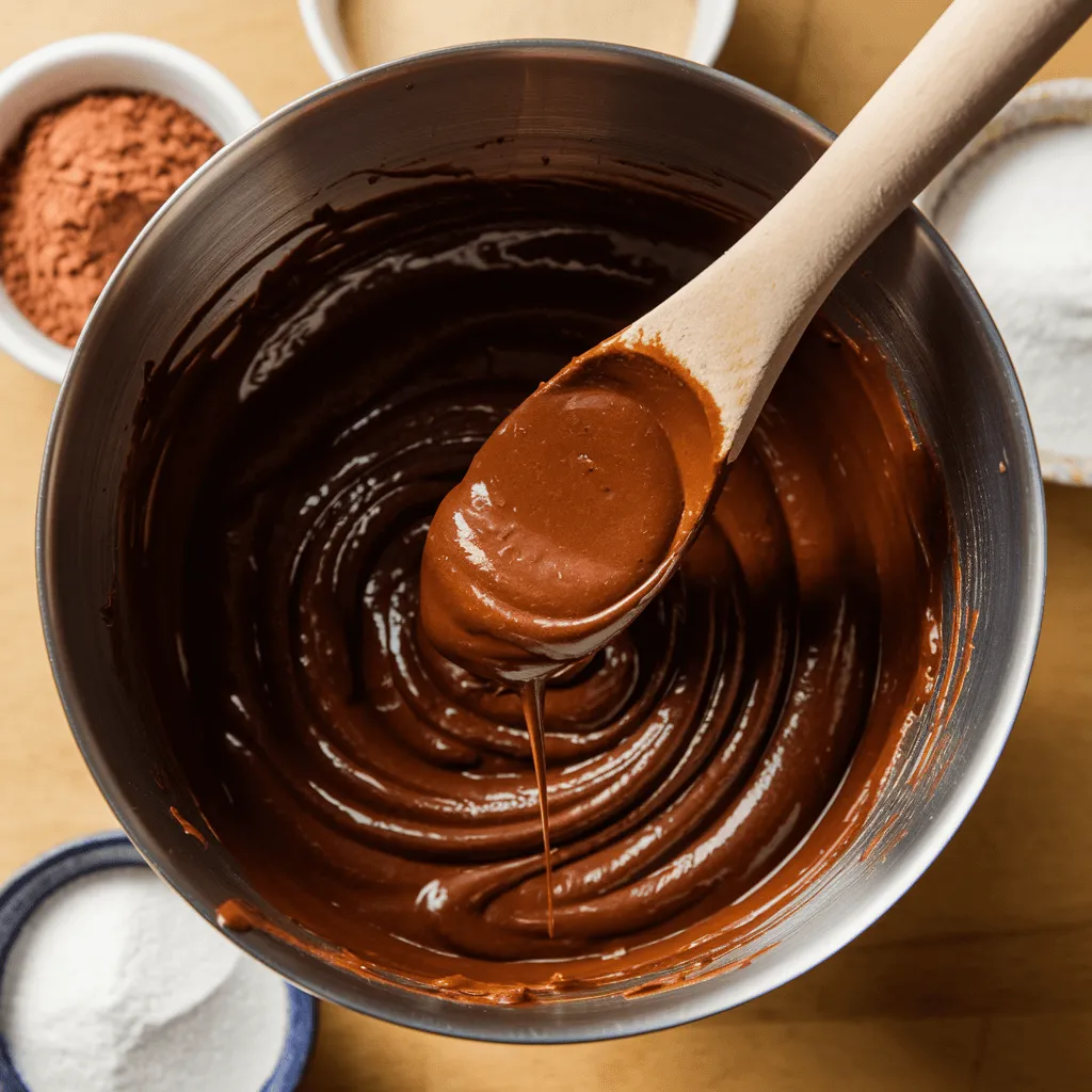 Mixing brownie batter for banana pudding brownies