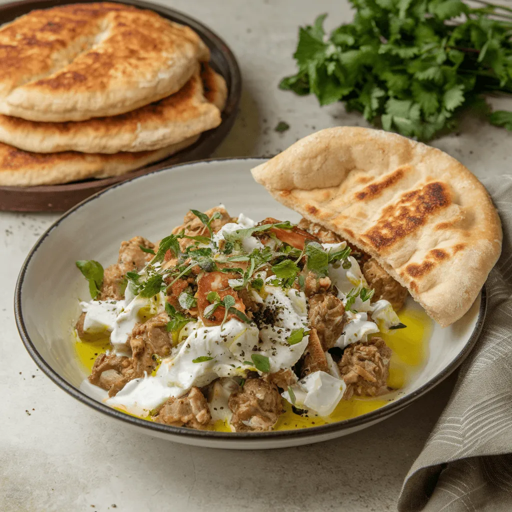 Turkish eggplant puree served with pita bread