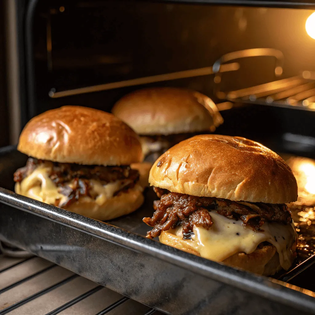 Roast beef sliders baking in the oven